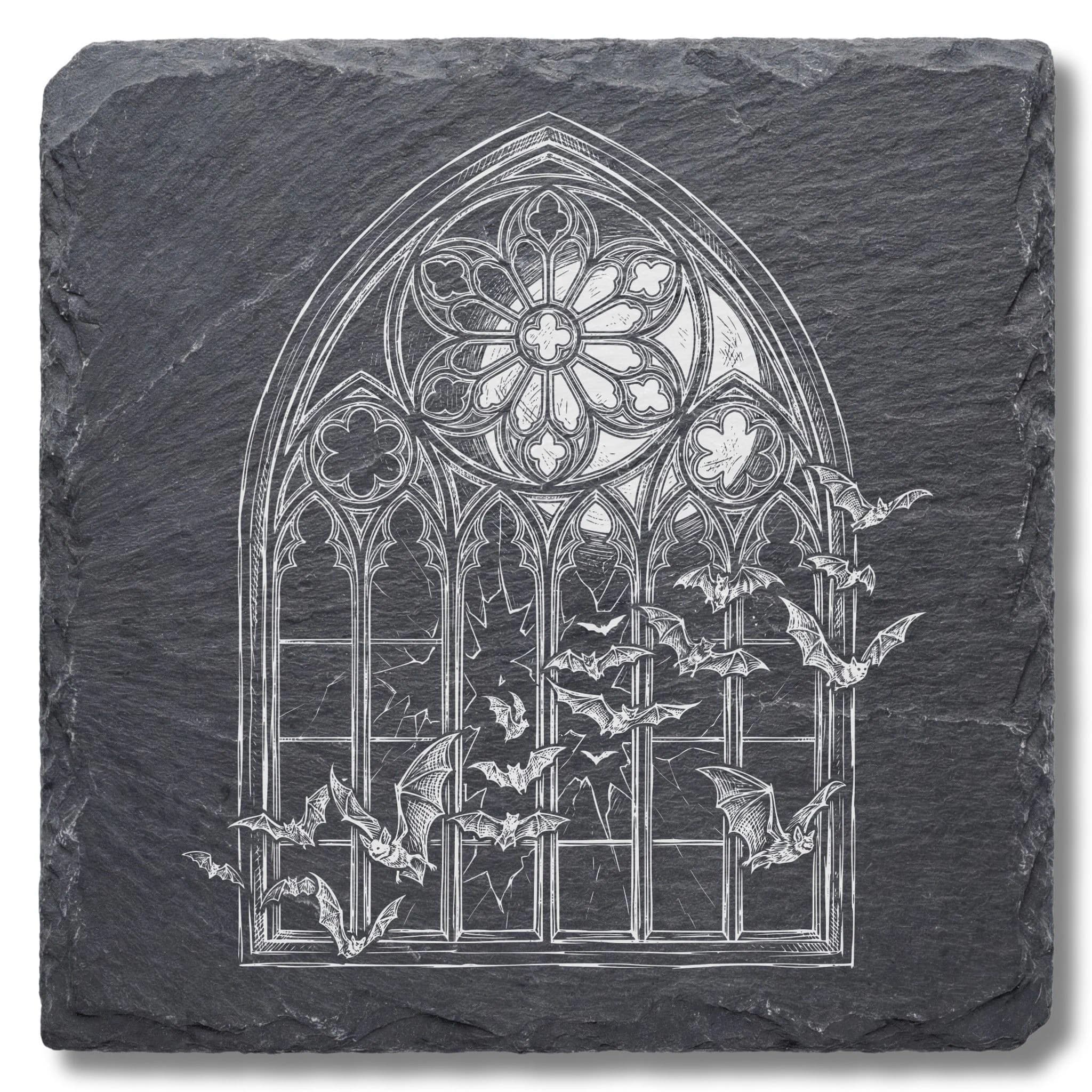 Gothic Schieferuntersetzer – Kirchenfenster & Fledermäuse