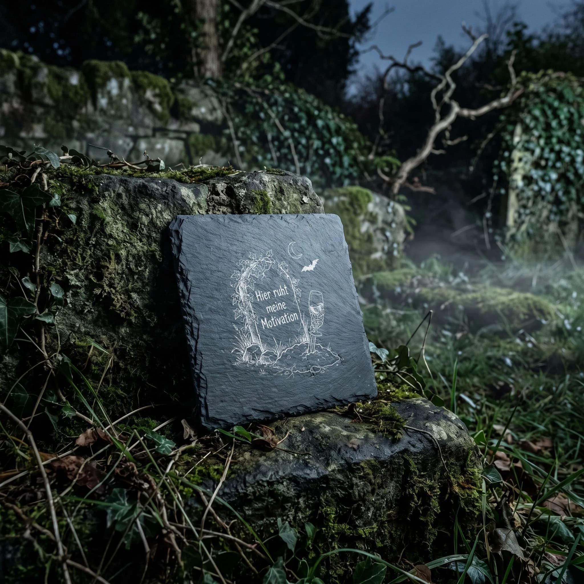 Lustiger Halloween Schieferuntersetzer – Hier ruht … | Wunschtext in Verwendung