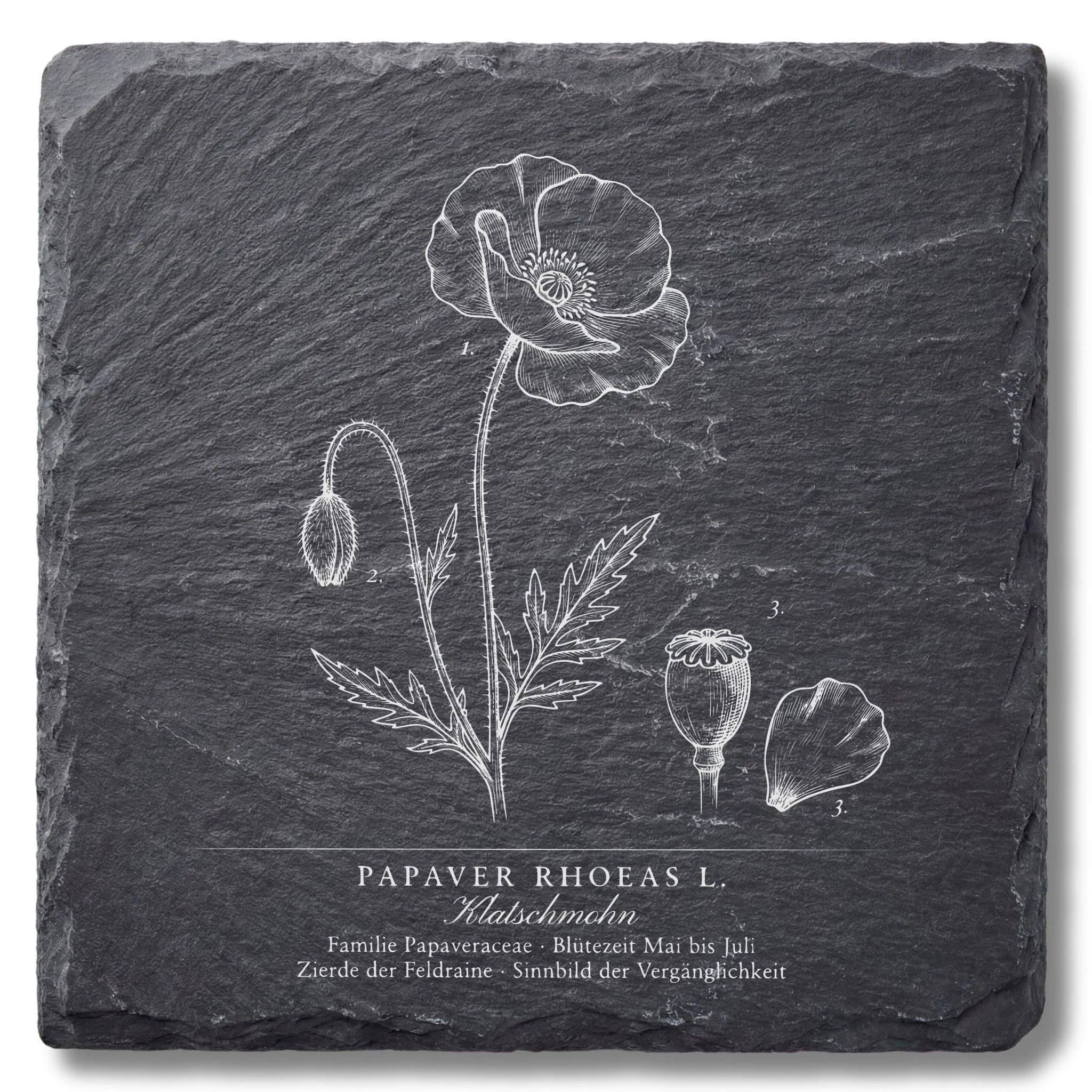 Geschenk für Gärtner – Klatschmohn-Tafel auf Schieferuntersetzer