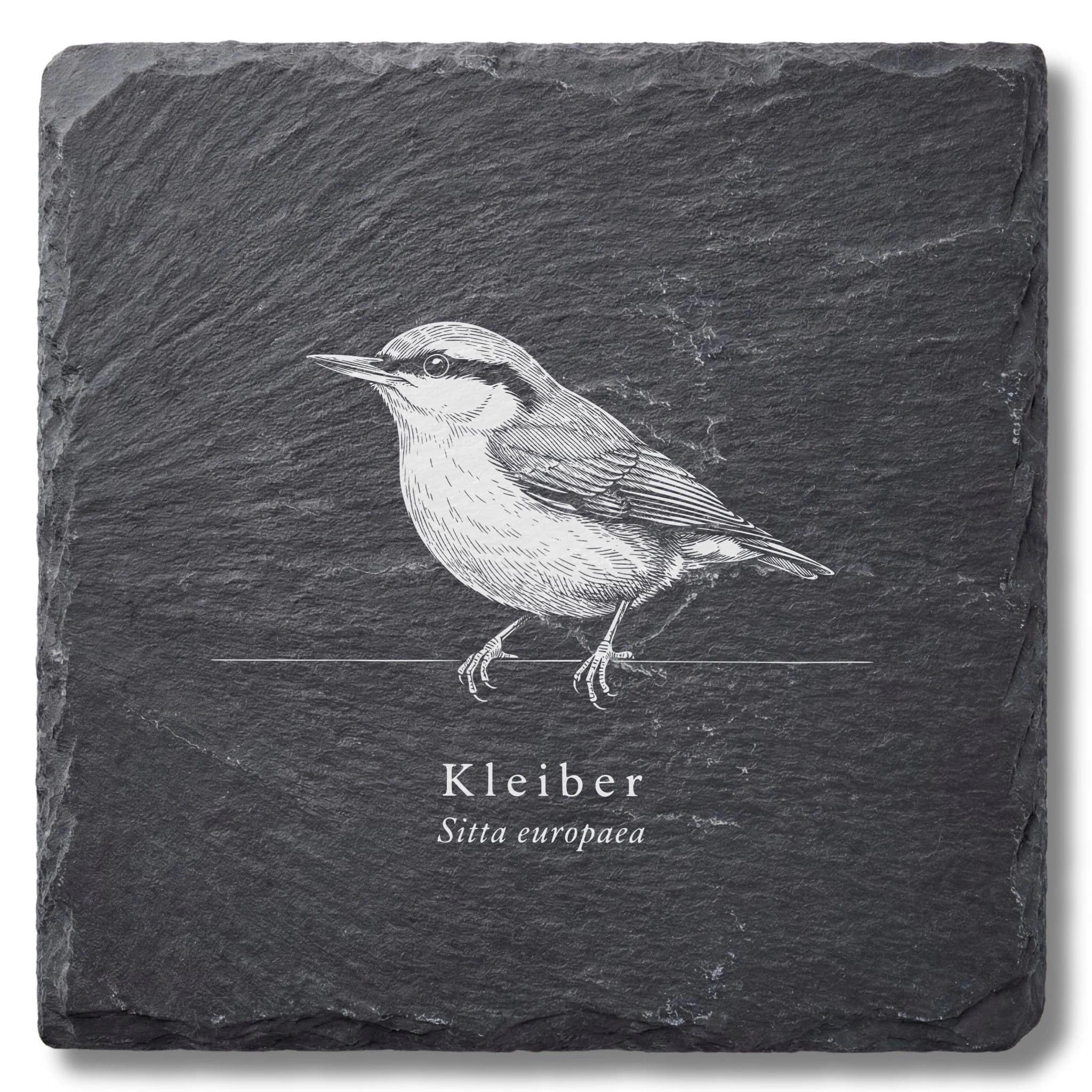 Kleiber – der Vogel als Tafel auf Schieferuntersetzer, graviert