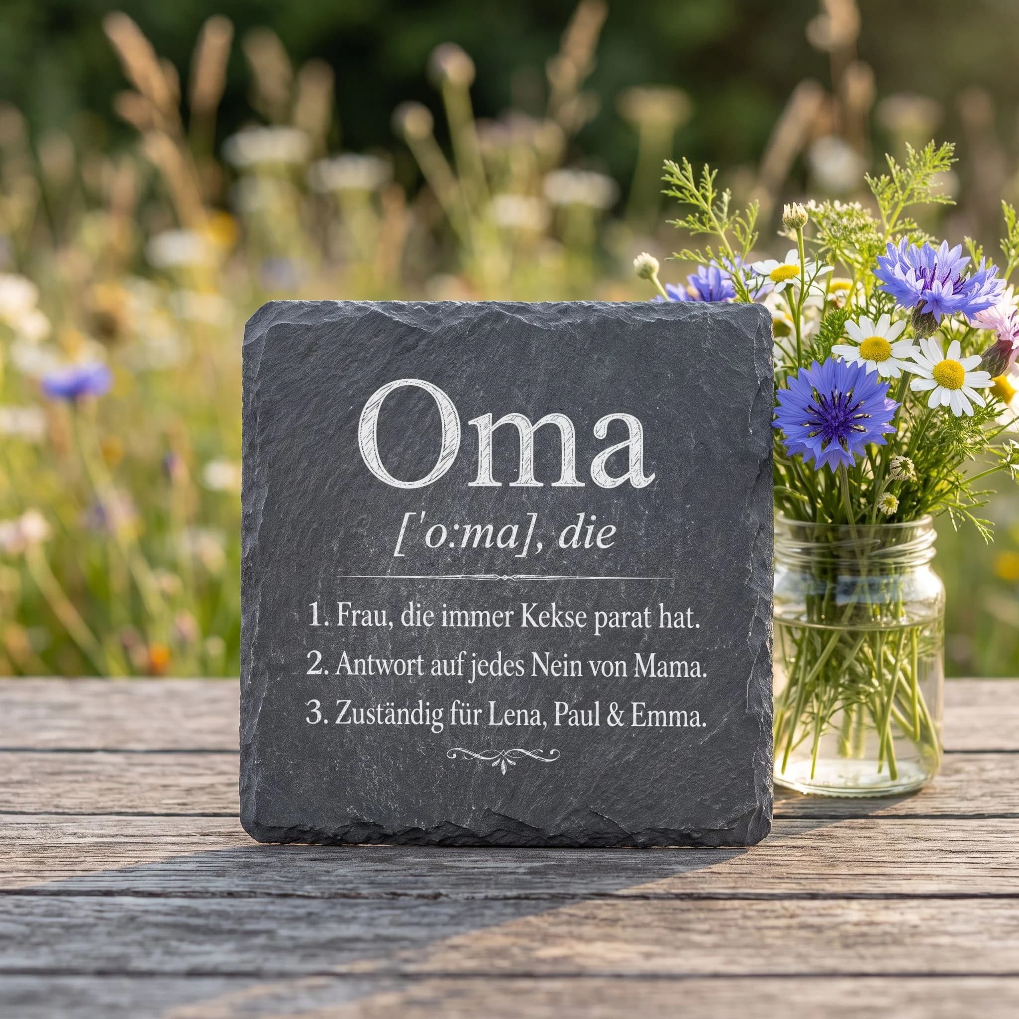 Oma Schieferuntersetzer – Das ist Oma | Lexikon-Eintrag mit Enkelnamen in Verwendung