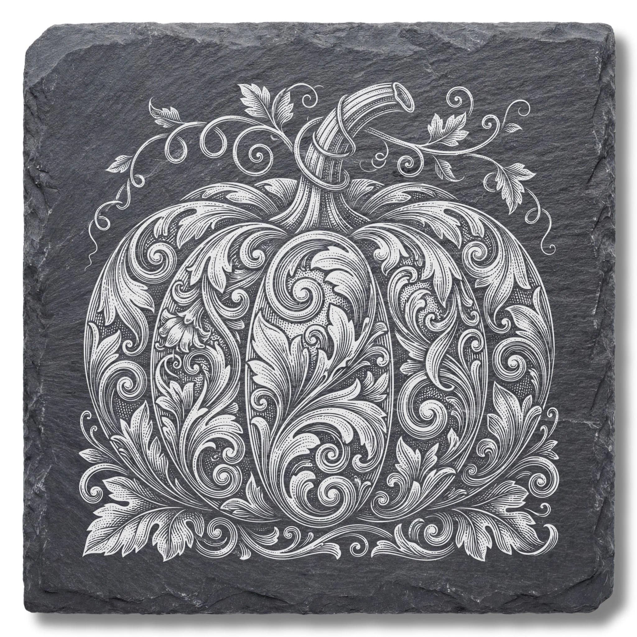 Gothic Schieferuntersetzer – Ornament-Kürbis Gravur