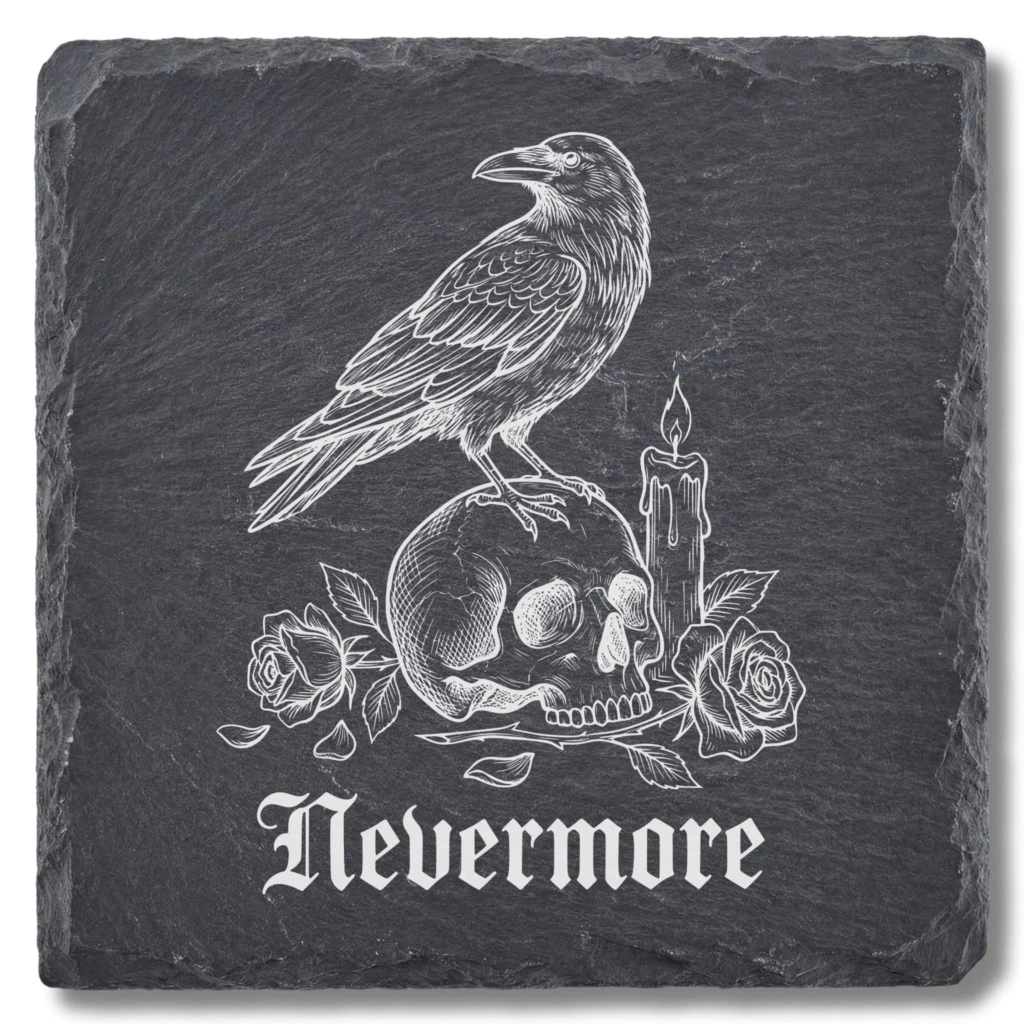 Gothic Schieferuntersetzer – Rabe auf Totenschädel | Nevermore