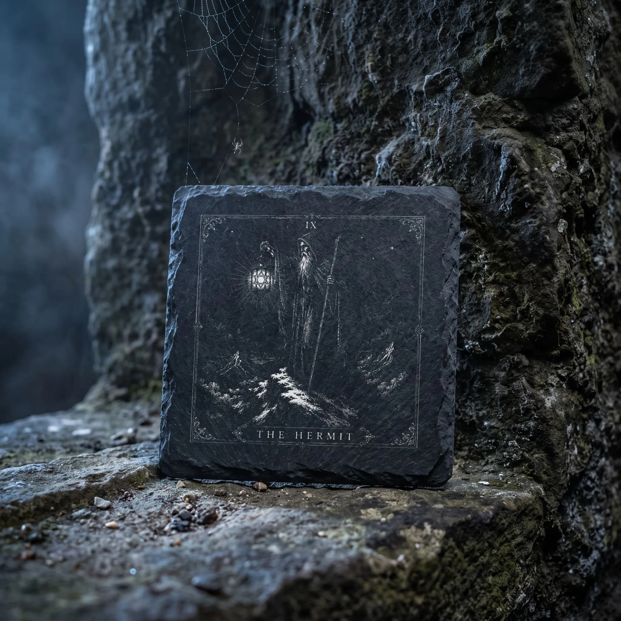 Tarot Schieferuntersetzer – Der Eremit (The Hermit) in Verwendung