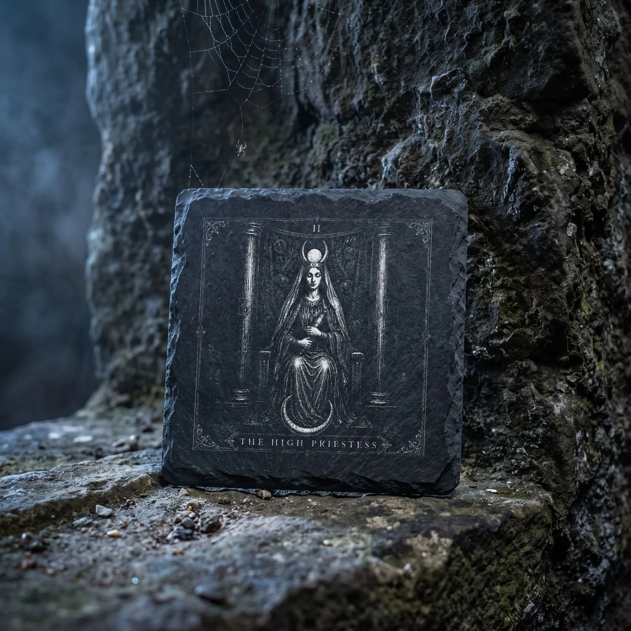 Tarot Schieferuntersetzer – Die Hohepriesterin in Verwendung