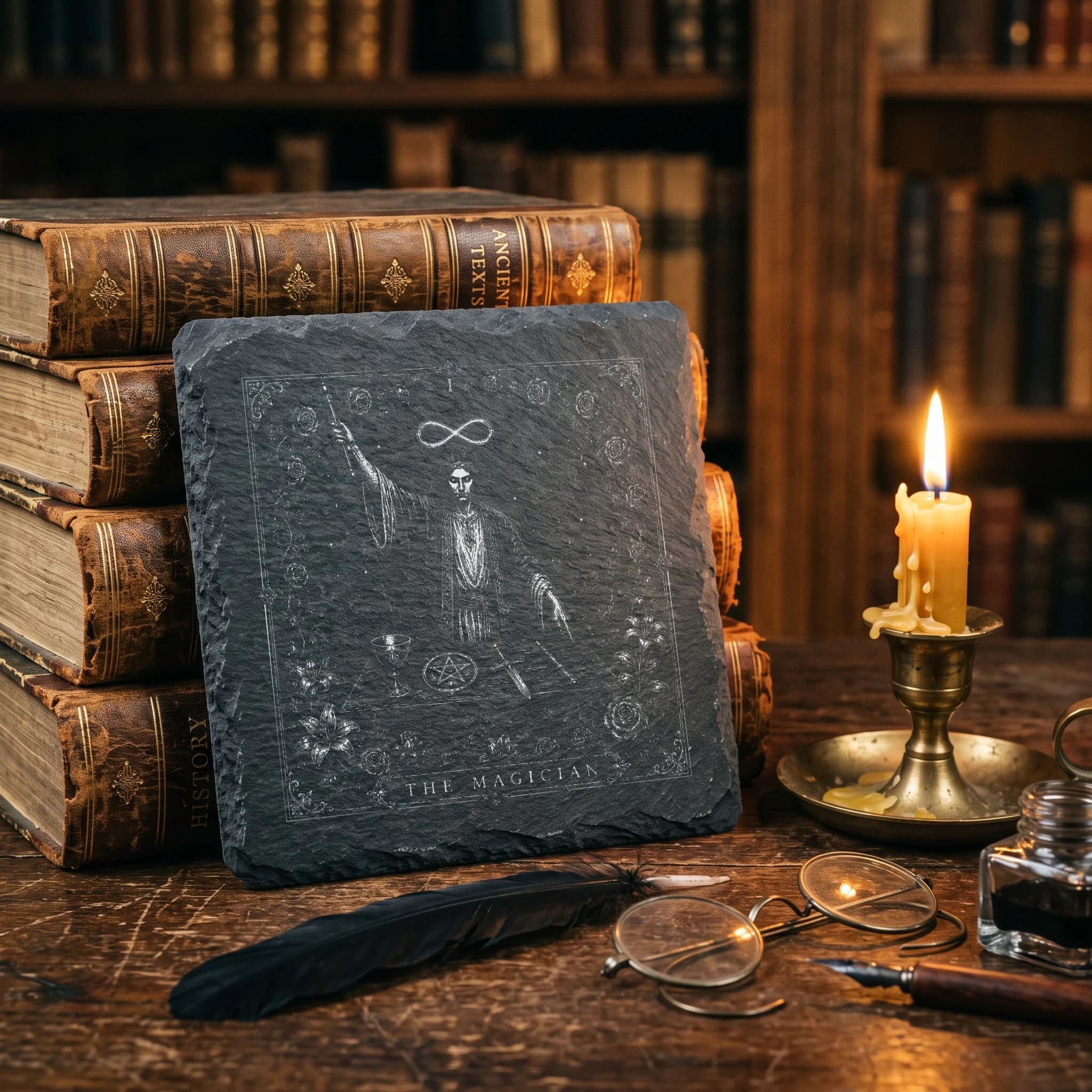 Tarot Schieferuntersetzer – Der Magier (The Magician) in Verwendung