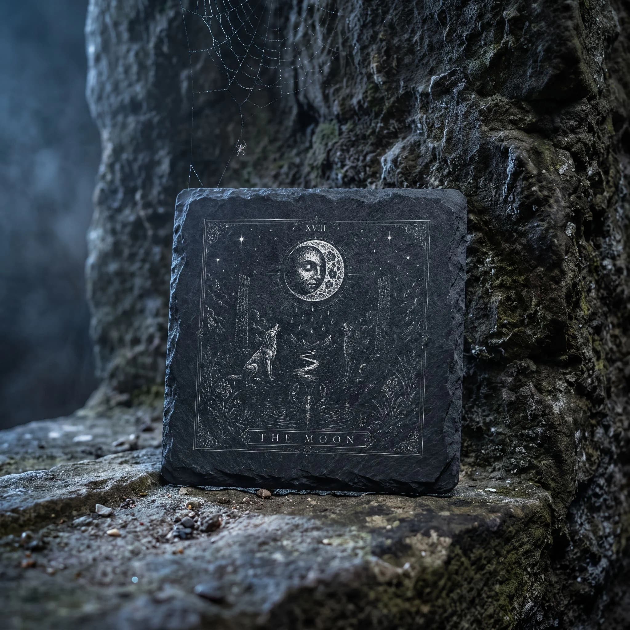 Tarot Schieferuntersetzer – Der Mond (The Moon) in Verwendung
