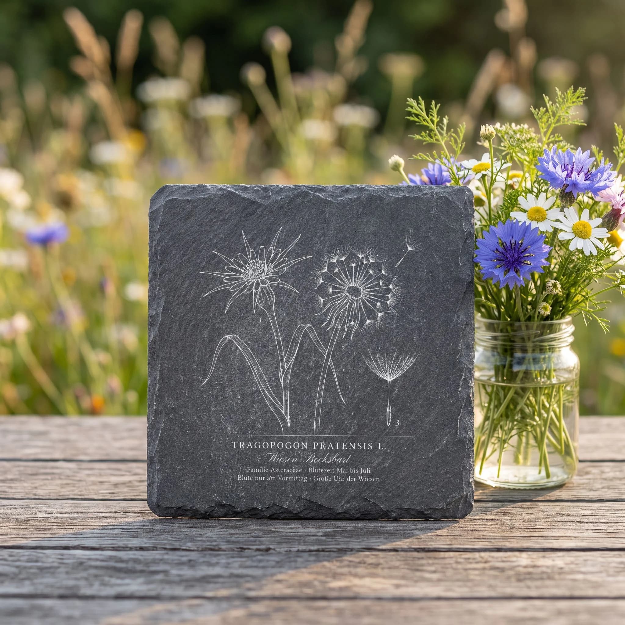 Botanische Illustration Wiesen-Bocksbart – Tafel auf Schiefer in Verwendung