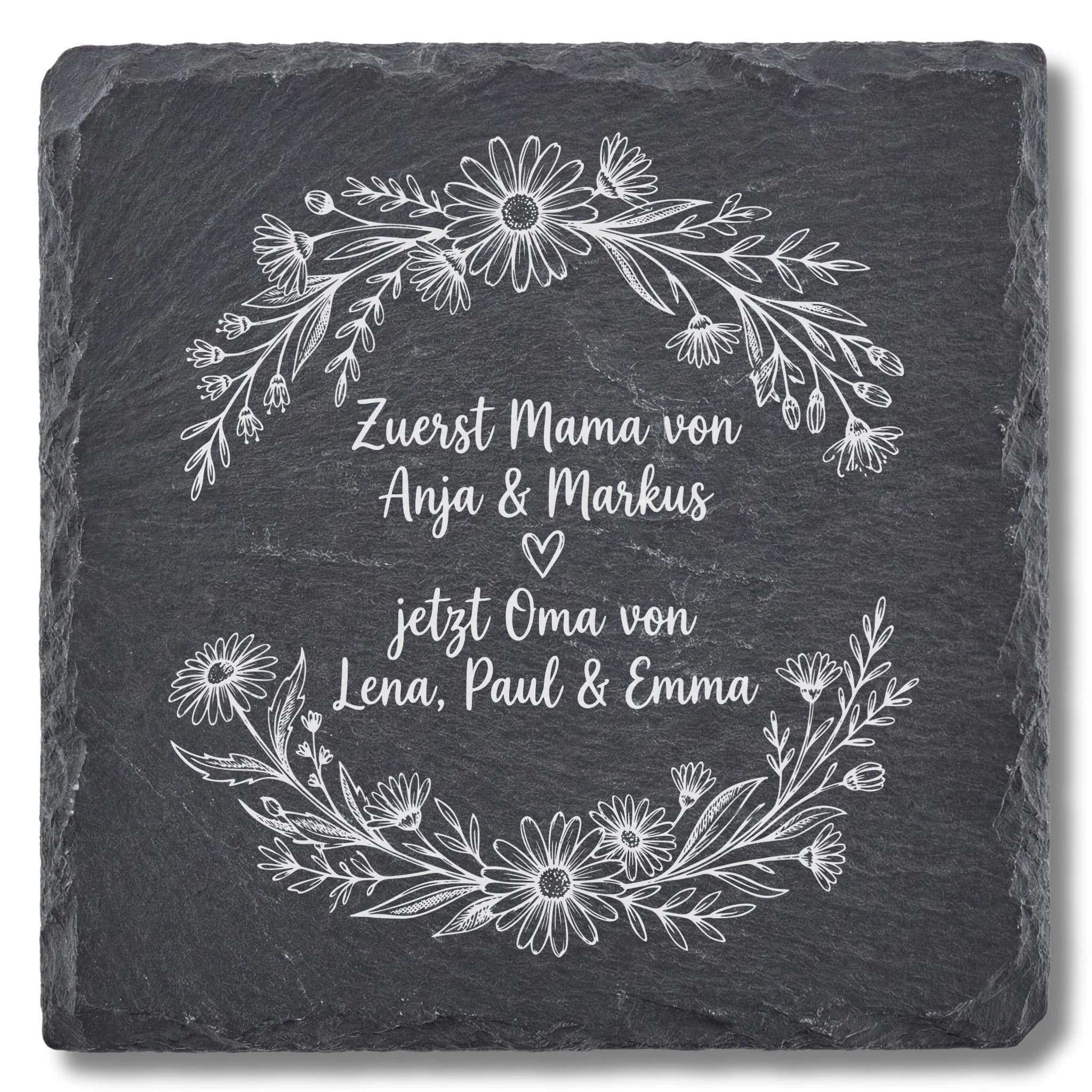 Zuerst Mama, jetzt Oma – Schieferuntersetzer mit Namen | Muttertag