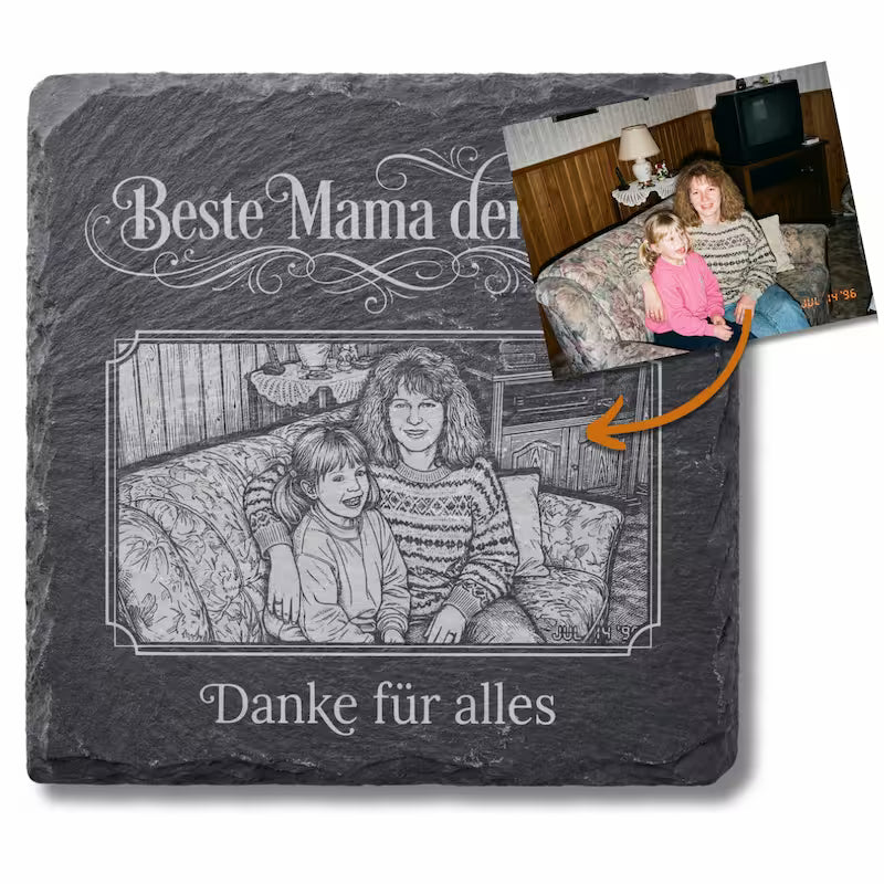 Schieferuntersetzer „Beste Mama“ mit Foto – Muttertag