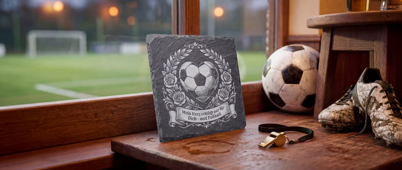 Personalisierter Schieferuntersetzer mit Fußball-Gravur