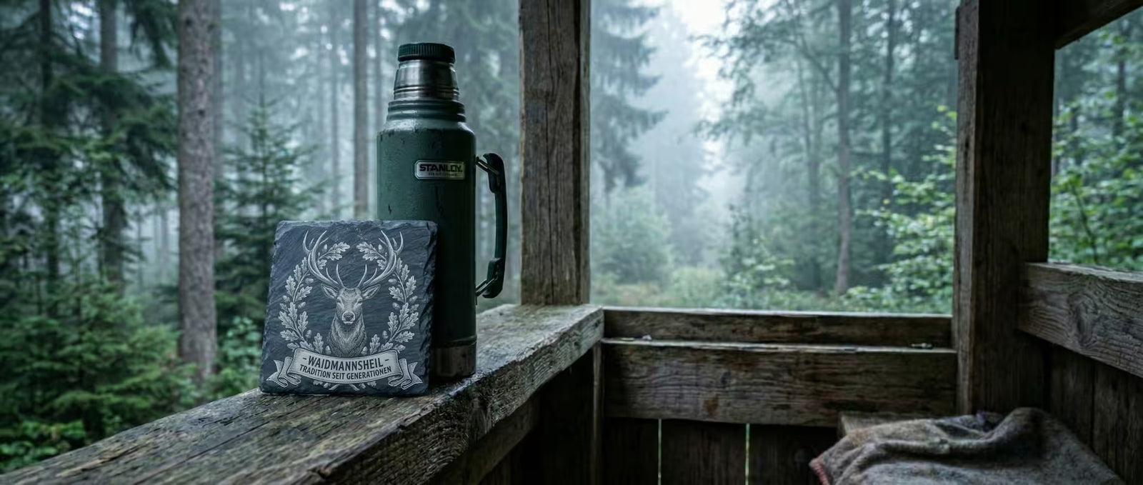 Personalisierter Schieferuntersetzer mit Jagdmotiv-Gravur