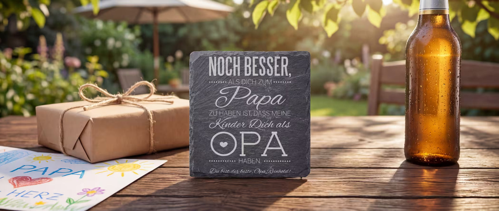 Personalisierter Schieferuntersetzer als Vatertagsgeschenk