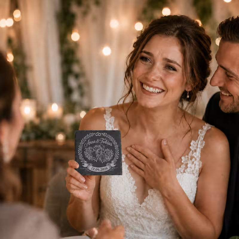 Schieferuntersetzer Hochzeit Namen & Datum – Geschenk Brautpaar