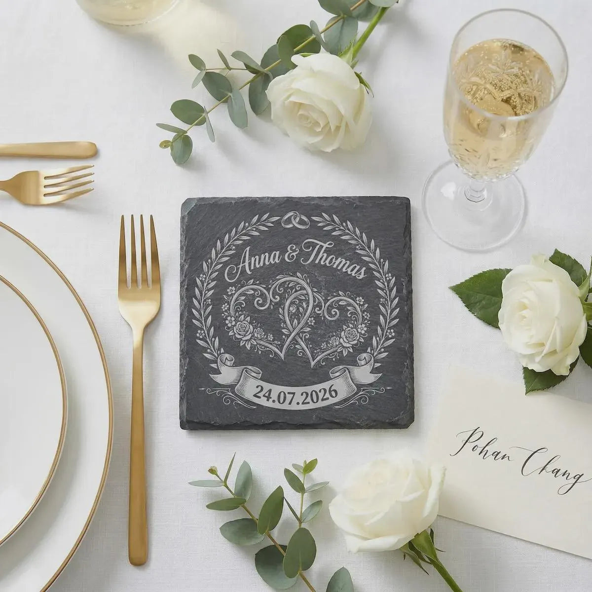 Schieferuntersetzer Hochzeit Namen & Datum – Geschenk Brautpaar