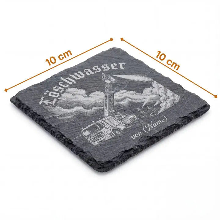 Schiefer Moment Untersetzer Loeschwasser-Gravur mit Massangabe 10 x 10 cm freigestellt