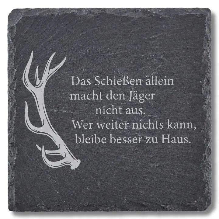 Schwarzer Schiefer Moment Untersetzer mit Gravur in der Draufsicht