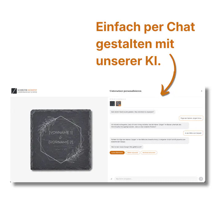 Schiefer Moment Untersetzer mit Gravur in gemütlicher Chat-Szene