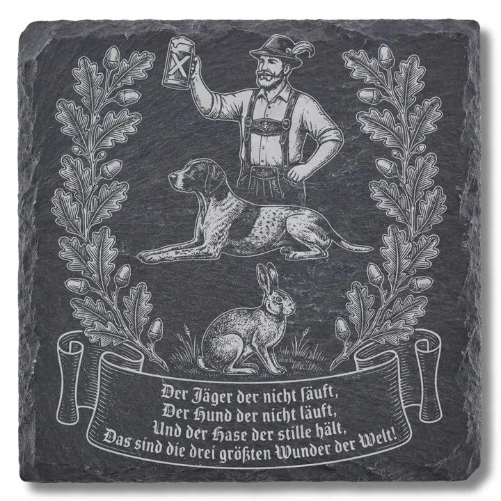 Schwarzer Schiefer Moment Untersetzer mit Gravur in der Draufsicht
