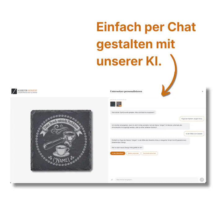 Schiefer Moment Untersetzer mit Kaffee-Gravur personalisierbar per KI-Chat