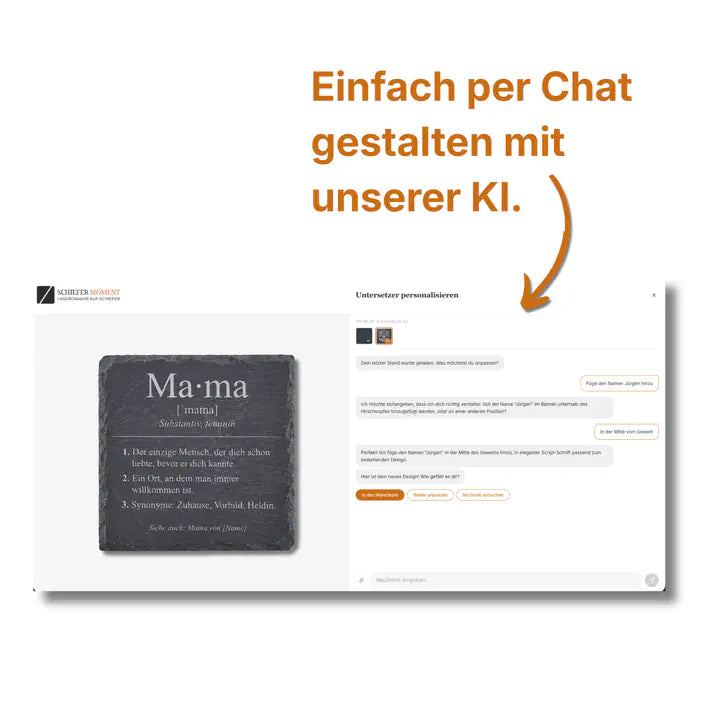 Schiefer Moment Untersetzer Mama-Spruch per KI-Chat individuell personalisieren