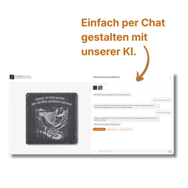 Schiefer Moment KI-Chat zur Personalisierung des Motorrad-Untersetzer-Designs