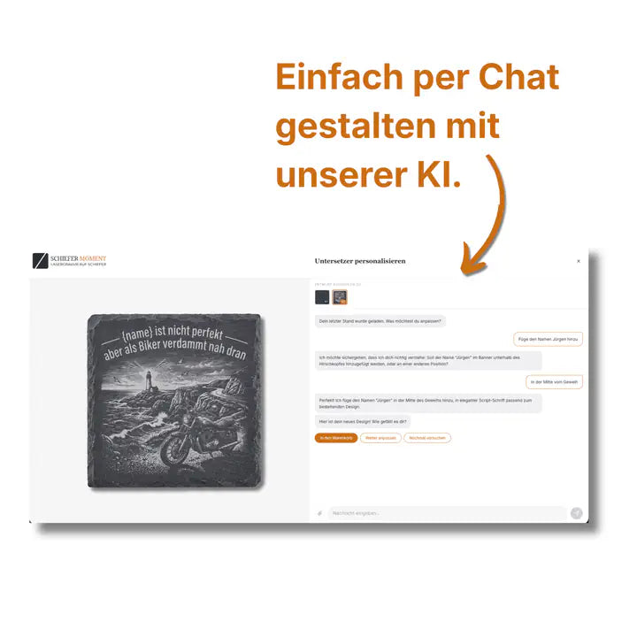 Schiefer Moment Untersetzer per KI-Chat personalisieren mit individuellem Motorrad-Design
