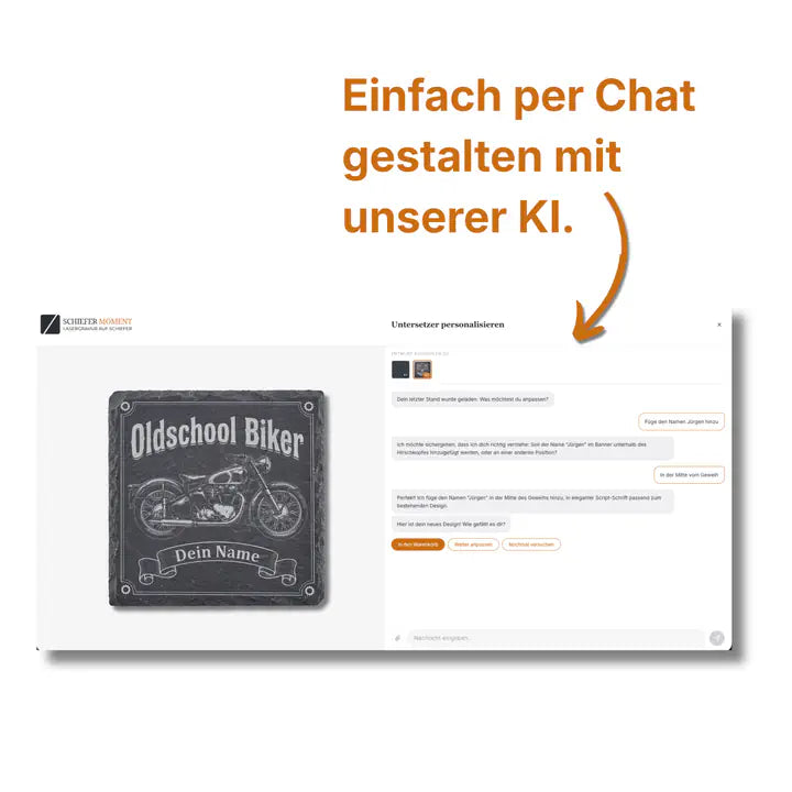 Schiefer Moment Untersetzer mit KI-Chat personalisieren - Oldschool Biker Motorrad-Design