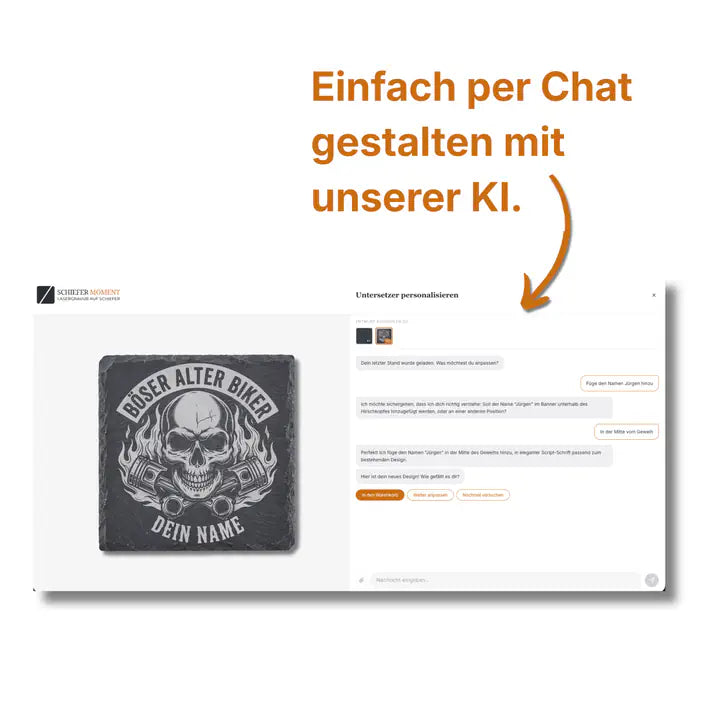Schiefer Moment Untersetzer mit Gravur in gemütlicher Chat-Szene