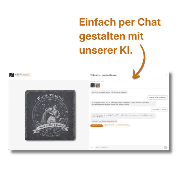 Schiefer Moment Untersetzer per KI-Chat personalisieren mit individuellem Wassermann-Design